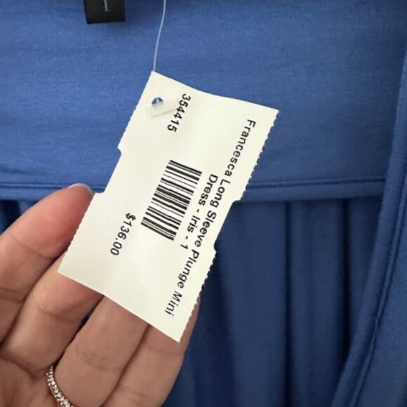 NWT Indah Body "Francesca" Long Sleeve Plunge Mini Dress in Iris, Size 1 - Picture 6 of 7